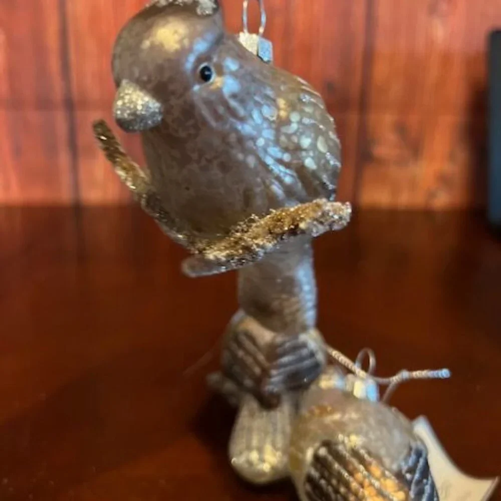 Set Of 3 Glass Bird on brach Christmas Ornaments With Glitter‎ Accents Hanging